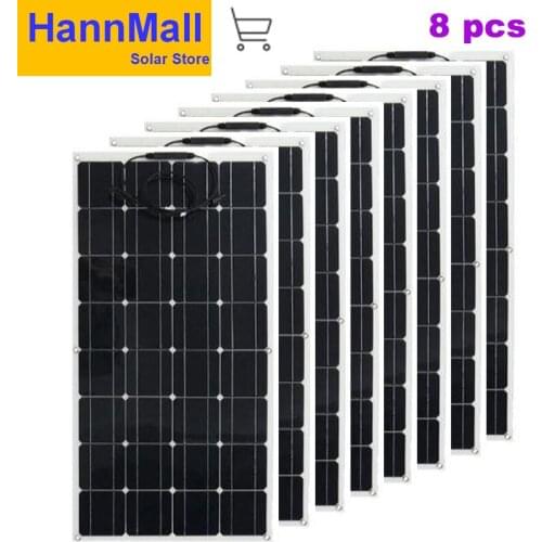 HannMall 800W(8PCS*100W) PET Cover flexible solar panels for RV,BOAT 12V battery charger Monocrystalline solar cell