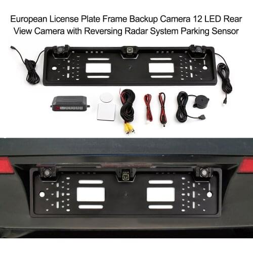 European License Plate Frame Backup Camera 12 LED Rear View Camera with Reversing System Parking Sensor