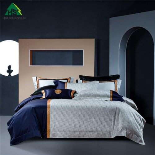 Ice Crack Design Embroidery Fabric Bedding Sets 4Pcs Yarn Dyed Jacquard Bed Linens King Size Duvet Cover Pillowcase Bedsheet