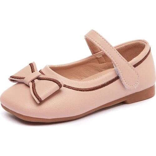 Girls' Leather Shoes 2021 Spring New Childrens Soft-soled Fashion Non-slip Single Shoes Childrens Bow-knot Princess Shoes