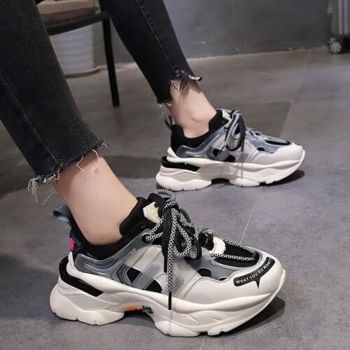 Ins Hot Sneakers Women Trendy Chunky Dad Shoe Laces Platform Shoes New Matching Cross -tied Women Sneakers Tenis Chaussures