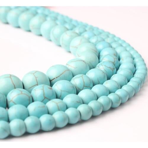 LanLi 4/6/8/10mm natural stone skyblue turquoises Loose Beads Suitable for DIY Fashion bracelet necklace Jewelry Accessories