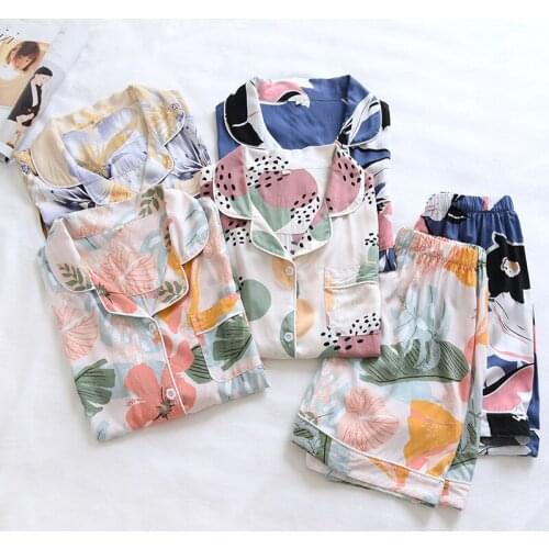 2021 Summer Thin Floral Sleepwear Women Soft Viscose Pajamas Homewear 2 Piece Shorts Set Female Short Sleeve Loose Home Clothes