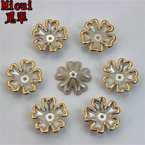 Micui 100PCS 16mm ABS Plastic Flower shape imitation pearl for Clothing crafts Jewelry Accessories ZZ200E