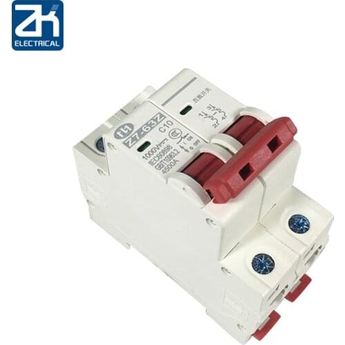 Mini disyuntor Solar de 2P CC 500V 1000V, 6A, 10A, 16A, 20a, 25a, 32A, 40A, 50A, 63A DC, MCB para sistema PV