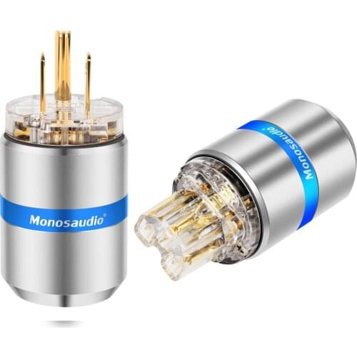 Monosaudio M107G/F107G High Clear 24k Gold Plated Pure Copper US AC Power Plug Connector for Audio DIY Supply Cable