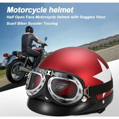 KKMOON Half Open Face Motorcycle Helmet with Goggles Visor Scarf Biker Scooter Touring