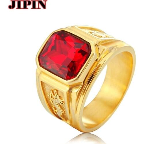 Trendy Punk Dragon Ring For Men Red Blue Black CZ Stone Stainless Steel Gold Color Male Alliance Casual Jewelry Gift B01222