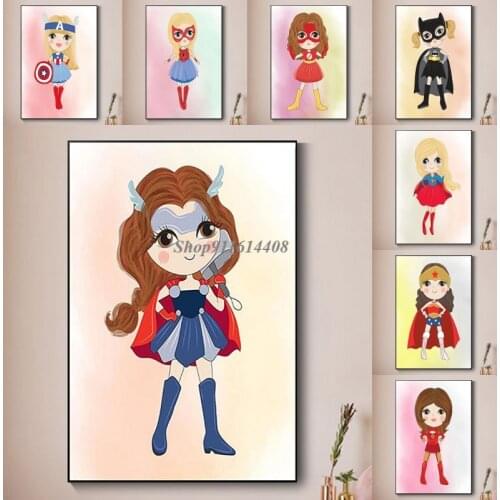 Marvel Cartoon Superheroes Girl Wall Art Poster Canvas Painting Canvas Print Mural Picture Living Room Kids Home Wall Decoration