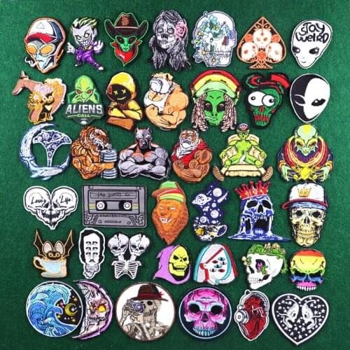 Punk/Animals Patch Iron On Patches Embroidery Patch For Clothing Stickers Bear/Skull Badge Patches For Clothes Jacket Applique