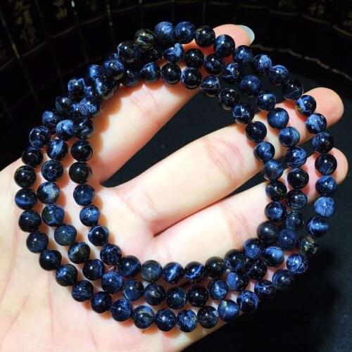 Genuine Natural Blue Pietersite Gems Stone Round Beads 3 Laps Women Charm Bracelet 6mm AAAA