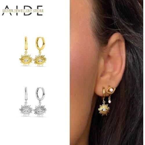 AIDE Personalized Eye pendientes Hoop Earrings for Women Punk INS Pierced 925 Sterling Silver Earings Fine Jewelry kolczyki