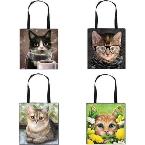 Lively Cat Print Casual Totes Bag cute cats Portable Ladies Large Capacity Shopping Bags Girls Canvas Shoulder bag best gift