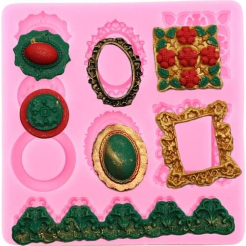 Frame Cake Border Silicone Molds Gem Jewelry Relief Fondant Cake Decorating Tools Cupcake Topper Chocolate Gumpaste Candy Moulds