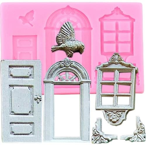 Window Door Silicone Mold Birds Frame Cupcake Topper Fondant Cake Decorating Tools Chocolate Making Mould Candy Clay Resin Molds