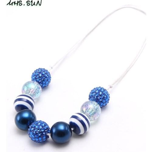 MHS.SUN Blue Style Kids Child Beads Necklace Charming Adjustable Rope Necklace For Girls Handmade Chunky Jewelry 1Pcs