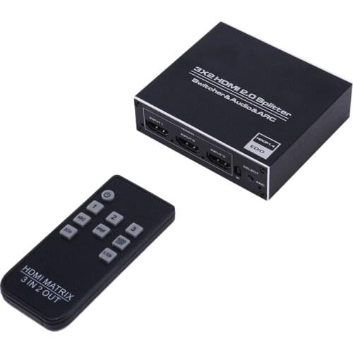 Top Deals HDMI Matrix 3 in 2 Out Switch 2.0 4K 60Hz HDR 3X2 Audio Extractor ARC Dolby Sound for HDTV PS3 PS4 Projector,US Plug