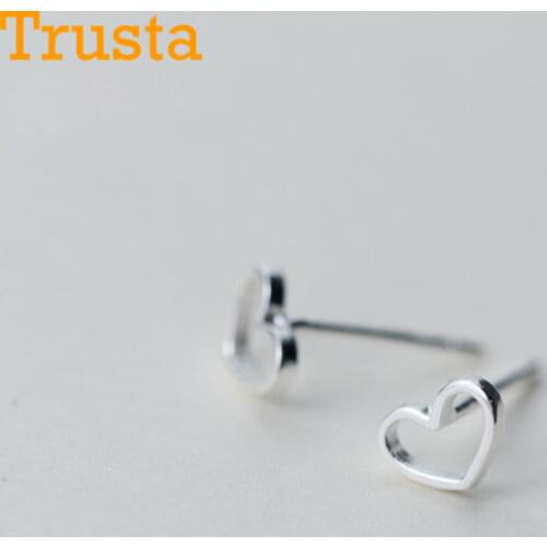 Trustdavis Authentic 100% 925 Sterling Silver Fashion Sweet Tiny Hollow Heart Stud Earrings For Women Wedding Party Gift DS384