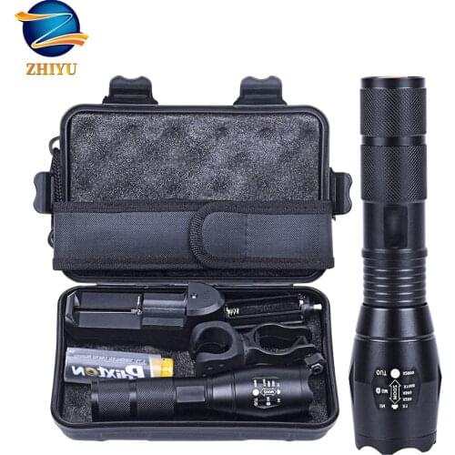 ZHIYU led flashlight ultra bright torch T6 LED Torch Powerful 18650 rechargeable battery charger gift box value set
