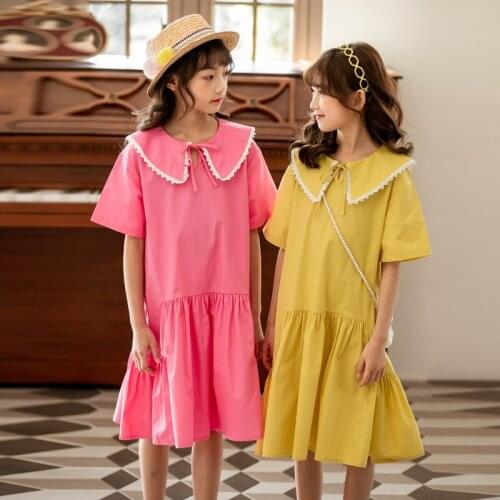 100% Pure Cotton Girls Summer Clothing 2020 New Teenage Girls Lace Patchwork Dress Sweet Kids Casual Dresses for Girls, #8863