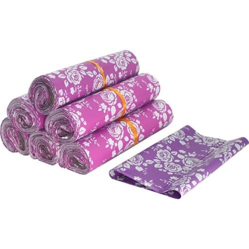 100Pcs 2 Sizes Plastic Courier Bags Pink/Purple Poly Mailers Rose Design Shipping Mailing Envelope Postal Logistics Gift Package