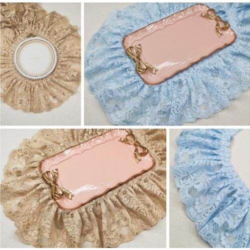 2 Meters Ruffle High Quality Handmade Hair Decoration Elastic Stretch Lace Trim Wedding Dress Skirt Blue Khaki Lace Trim 9cm