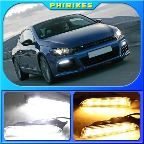 2pcs For Volkswagen VW Scirocco R 2010 - 2014 LED DRL Daytime Running Light Daylight driving yellow turn Signal lamp