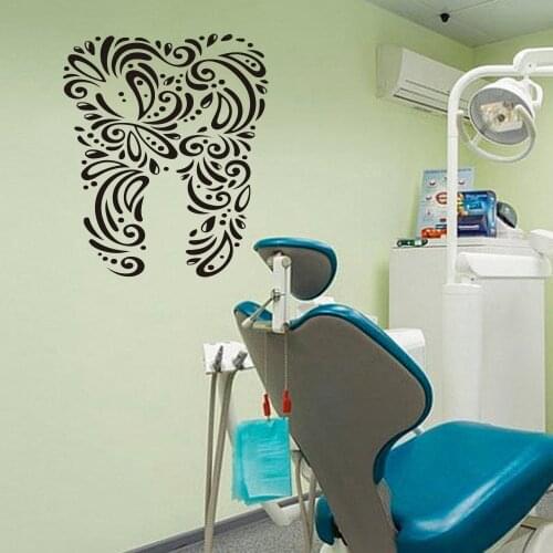 Abstract Teeth Dental Wall Decal Bathroom Flower Dentist Dental Clinic Tooth Wall Sticker Dentist Clinic Vinyl Decor