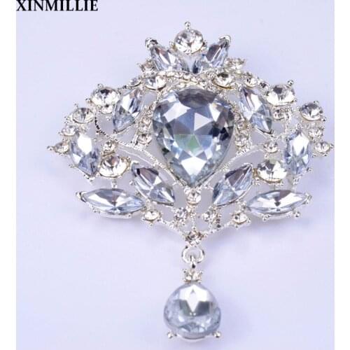 Free shipment!5pcs/lot Luxury big waterdrop crystal applique rhinestone brooch for wedding dress decoration