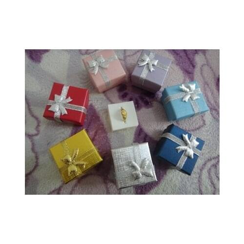 Paper Ring Boxes 24pcs Random Mixed Color with Bling Bowknot 4*4*3cm Ring/earring Packaging Boxes ,Free Shipping
