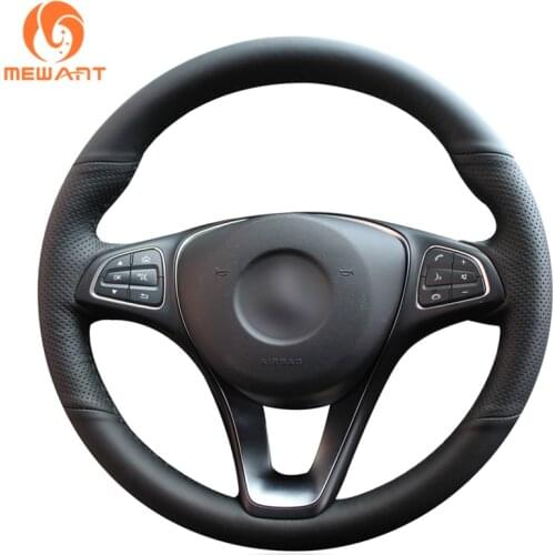 Black Artificial Leather Steering Wheel Cover for Mercedes Benz C180 C200 C260 C300 B200 E200 E300 CLS260 CLS300 GLC260 GLC300
