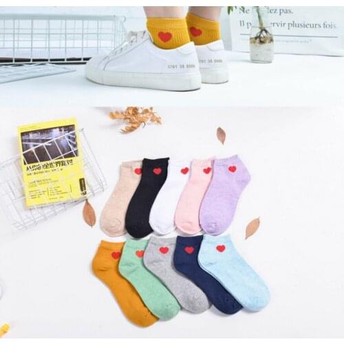 DHL 500Pair Girls Cute Red Heart Pattern Soft Breathable Cotton Socks Ankle-High Casual Comfy Socks