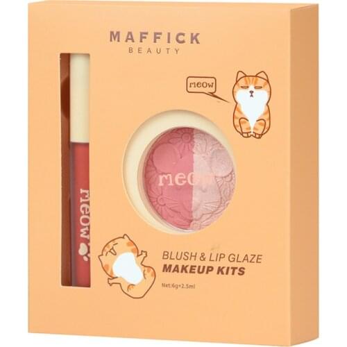 Two-Tone Highlight Blush Lip Glaze Cat-Like Velvet Lip Glaze Blush Combination Three-Piece Matte Lip Glaze