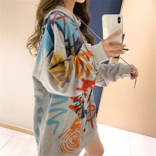 Harajuku Oversized Hoodie Sweatshirt Women Autumn Doodling Print Hoodies Long Sleeve Pullover Loose Cute Hoodie Funny Females