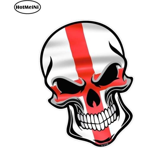 HotMeiNi 12cm X 8.3cm GOTHIC BIKER SKULL with St Georges Cross England Flag Motif External Vinyl Decal Car Styling Car Sticker