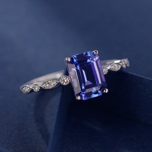 Exquisite Silver Plated Fine Ring Blue Gem Crystal Princess Ring Wedding Engagement Women Jewelry Party Ring Lovers Gifts