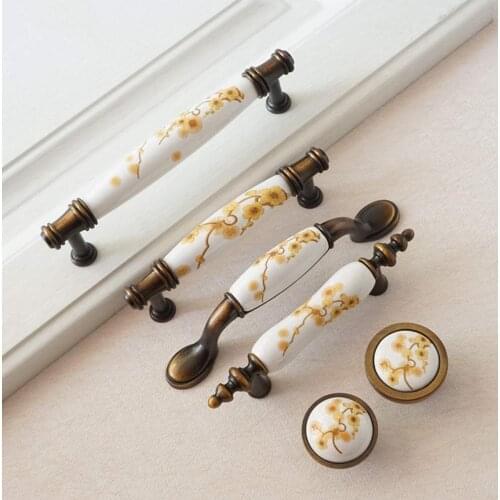 3'' 3.75'' 5'' Ceramic Dresser Handles Plum Blossom Porcelain Knobs Kitchen Cabinet Pulls Drawer Knob Handles Kitchen Hardware
