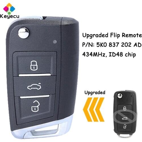 KEYECU 5K0 837 202 AD Upgraded Flip Remote Car Key Fob 3 Buttons 434MHz ID48 Chip for Volkswagen Beetle Caddy Tiguan Touran UP