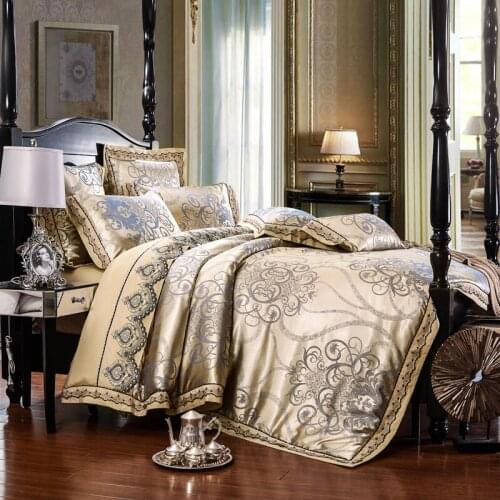 Luxury Royal Bedding set Stain Jacquard Cotton Lace Double King Queen size Bed sheet set Duvet cover Fit sheet Pillowcase 4/6pcs