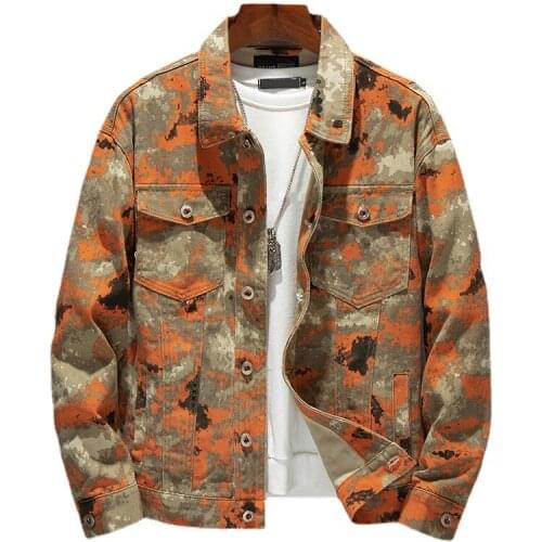 New Desert Camouflage Color Handsome Mens Denim Jacket Loose Motorcycle Jacket Tooling Denim Top Spring/Autumn Large Size XXL