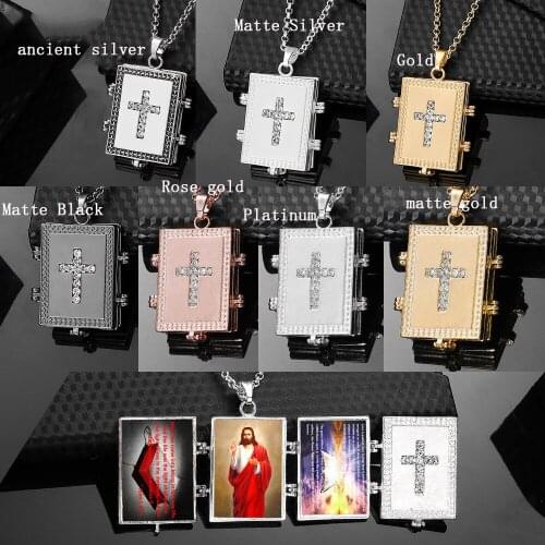 Square Bible memory Four photo locket pendant chain lover family necklace woman jewelry gifts