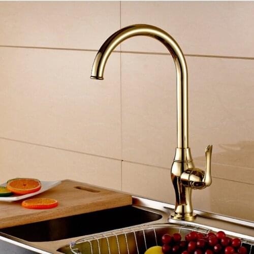 Hot selling Solid brass golden kitchen faucet with single handle gold kitchen sink faucet by 360 degree rotation brass faucet