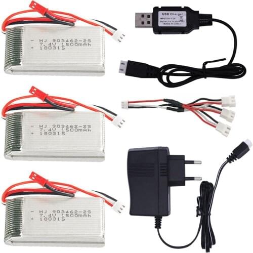 7.4V 1500mAh 903462 Lipo battery with USB charger For FT009 RC Boat 12423 12428 1500 mah 7.4 V Lithium battery for RC toys parts