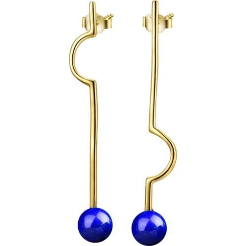 Lotus Fun Real 925 Sterling Silver Natural Stones Handmade Fine Jewelry Modern Minimalism Design Asymmetric Dangle Earrings