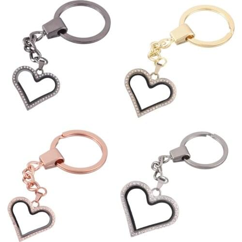 1pcs heart peach Rhinestone Zinc Alloy Floating charms Locket Keychain DIY Magnetic twist living memory Glass locket Key ring