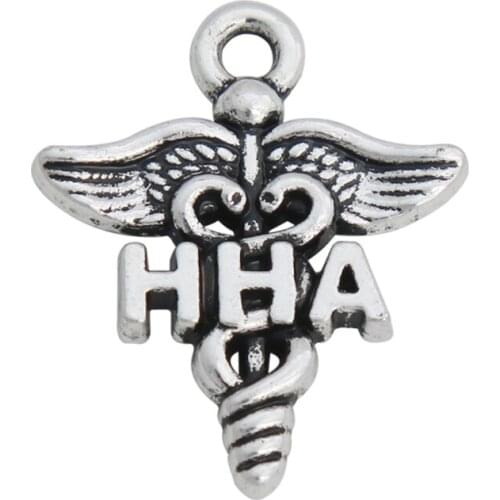 RAINXTAR Fashion Alloy HHA Medical Caduceus Charms For Doctor Nurse Charms 19*23mm 50pcs AAC1583