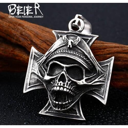 Beier 316L Stainless Steel Skull Cross Pendant Punk Neck Sailor Mens Necklace Pendant Fashion Gift for dropshipping LLBP8-438P