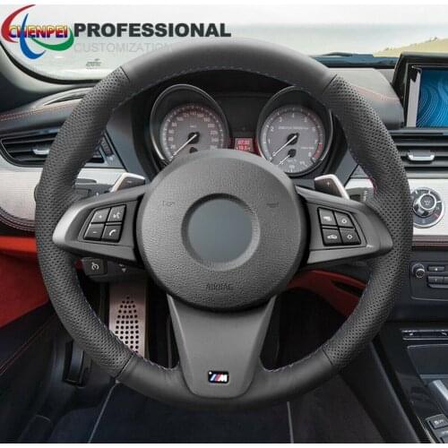DIY Hand-Sewn Non-Slip Black Leather Steering Wheel Cover For BMW Z4 E89 2009-2016 Car Interior Accessories