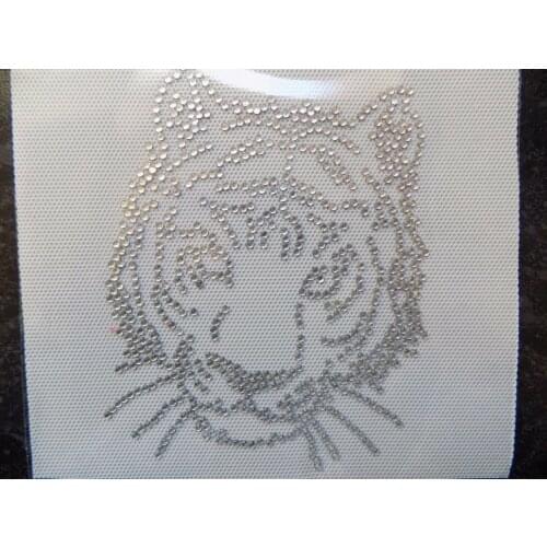 Tiger head patches rhinestone transfers iron on rhinestone transfer designs hot fix rhinestone applique for shirt