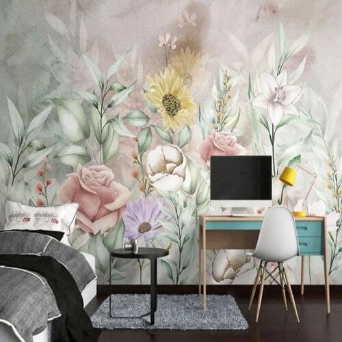 Custom Mural Wallpaper American Pastoral 3D Flowers Watercolor Hand Painted Retro TV Sofa Background Wall Home Decor Wallpapers
